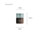 Size chart of glass vase with dark walnut wood base, marked 10 cm diameter and 13 cm height – Pausadesk