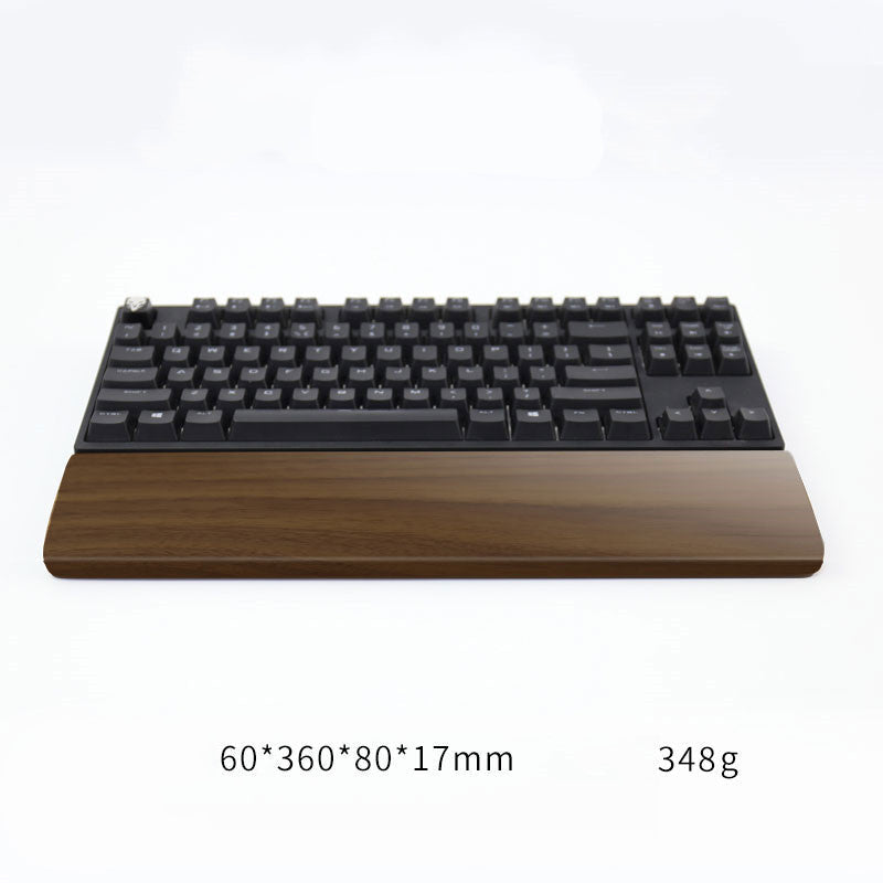 Split walnut wrist rest in two pieces before a 75% keyboard, each 360x80x17mm – Pausadesk