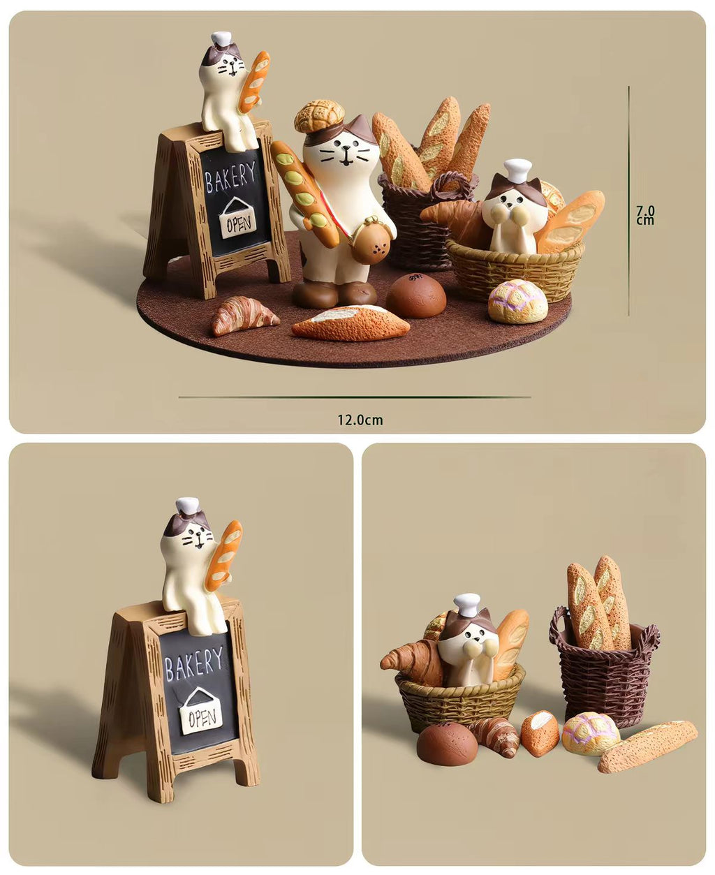 Cute bread cat resin desktop ornament on a minimalist desk