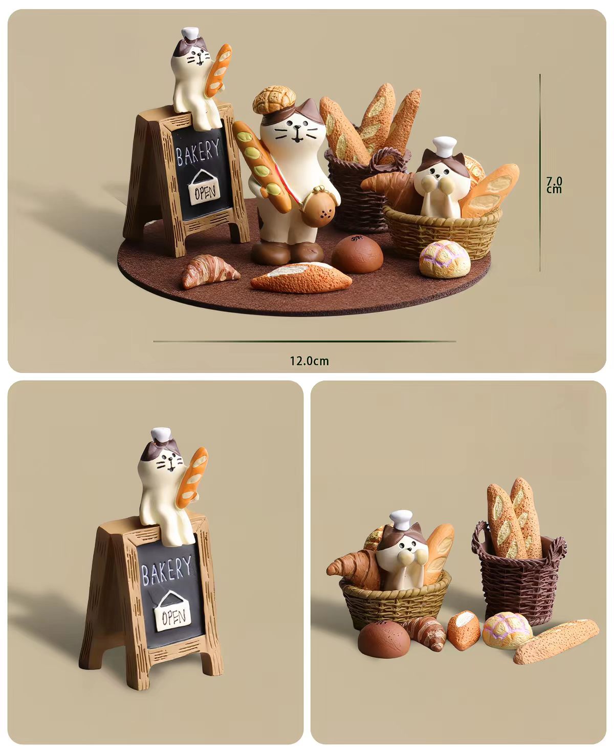 Cute bread cat resin desktop ornament on a minimalist desk