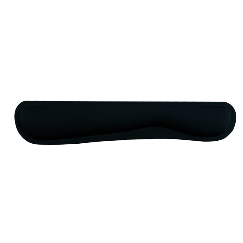 Black memory foam wrist rest with textured fabric top, front studio view on white background – Pausadesk