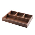Dark walnut divided storage box with four compartments on a white background – Pausadesk
