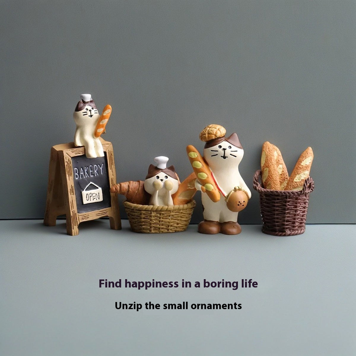 Cute bread cat resin desktop ornament on a minimalist desk